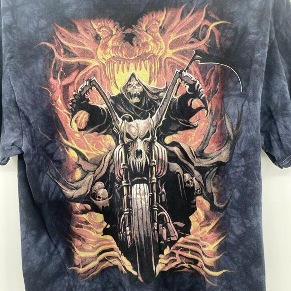 Vintage SKULLBONE Fiery Skeleton Motorcycle Rider Shirt Large Delta Pro Gothic - Picture 2 of 10